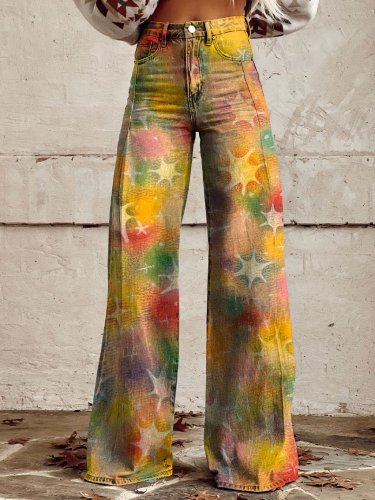 Women's Vintage Star Kaleidoscope Print Casual Wide Leg Pants