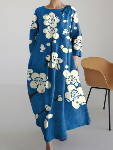 Women's Japanese Sakura Round Neck Long Sleeve Dress ​