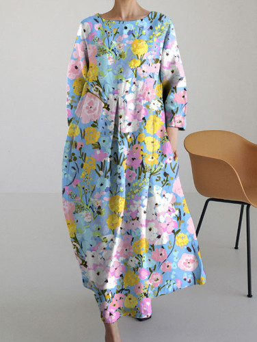 Casual Pastoral Floral Loose Long-sleeved Dress