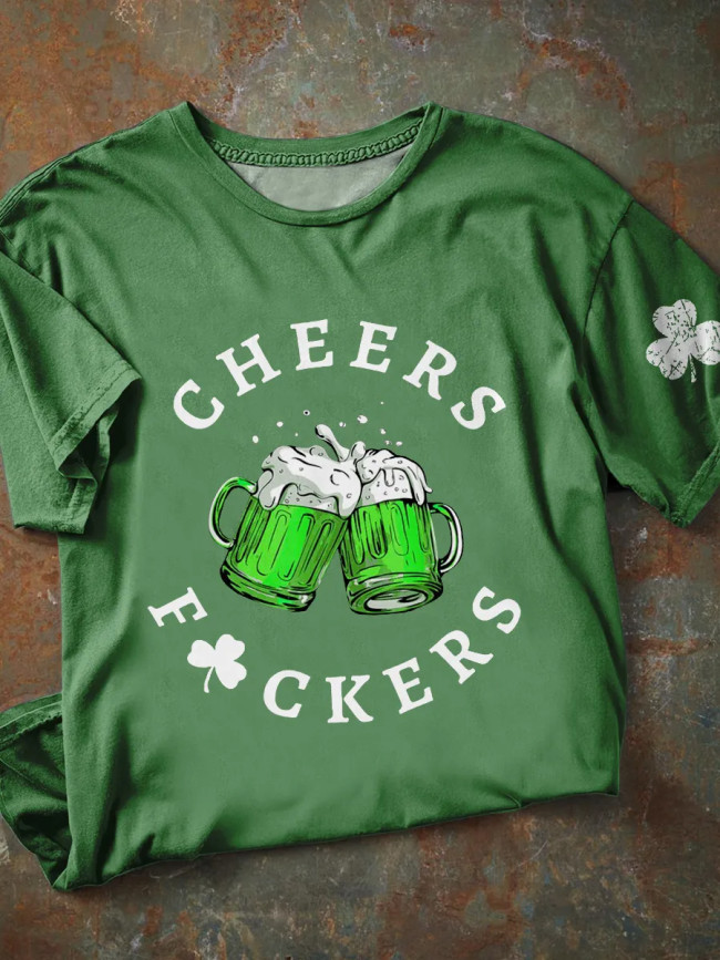 Unisex's Cheers F*ckers Beer Clover Print St Patrick's Day Tee