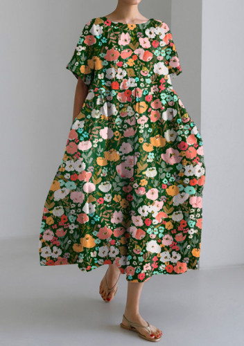 Casual Pastoral Floral Loose Short-sleeved Dress