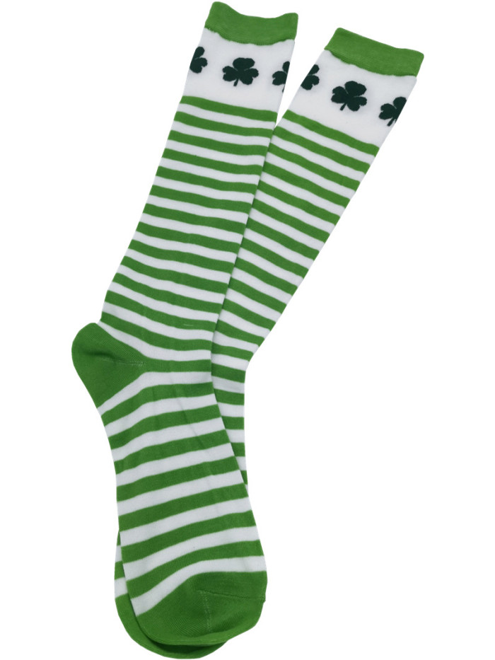 Women's St. Patrick's Day Clover Striped Mid Calf Socks