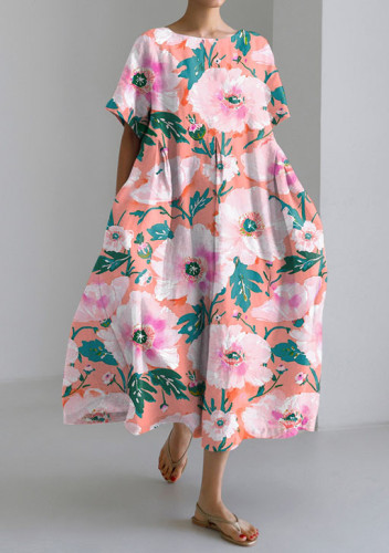 Casual Colorful Floral Loose Short-sleeved Dress