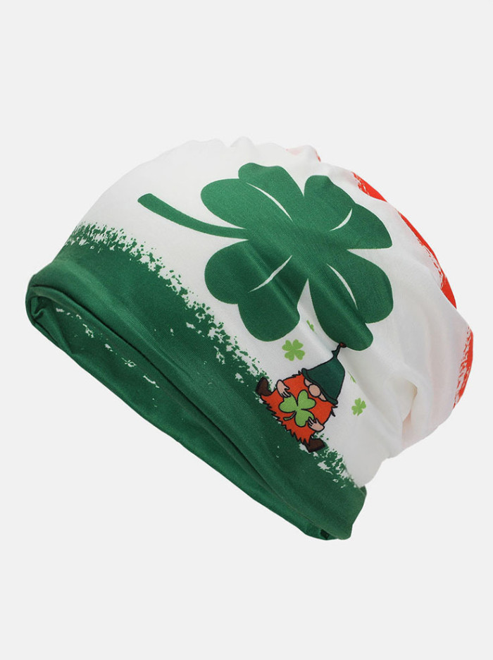 Saint Patrick's Day Shamrock Lucky Gnome Print Stretchy Beanie Hat