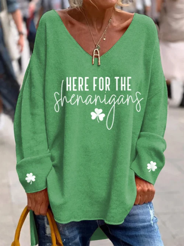 Women's Here For The Shenanigans Clover Print Long Sleeve Top
