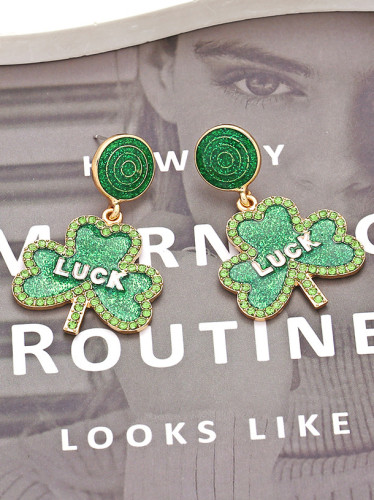Women's St Patrick's Day Luck Clover Shamrock Drop Earrings