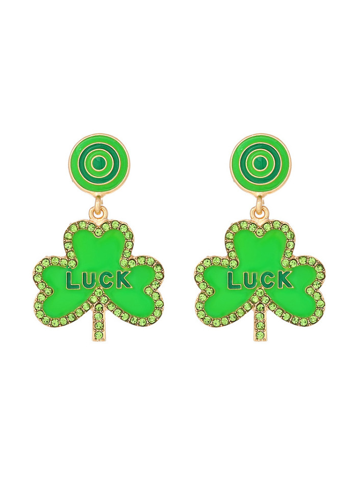Women's St Patrick's Day Luck Clover Shamrock Drop Earrings