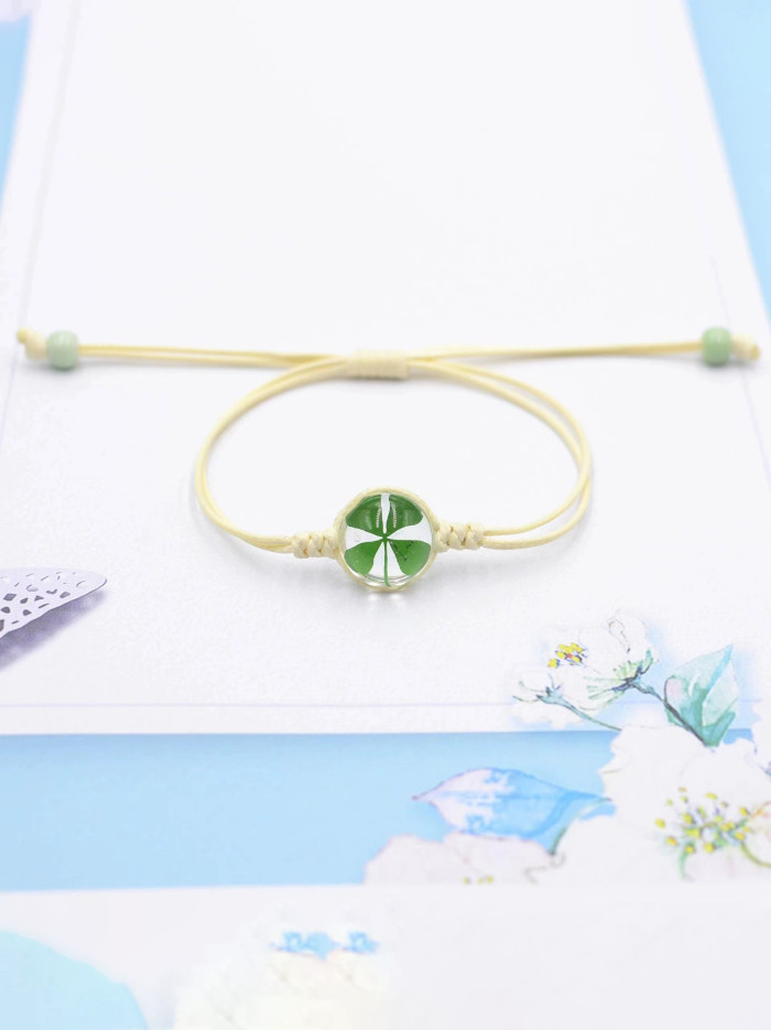 Women's St Patrick's Day Lucky Four Leaf Clover Bead Bracelet