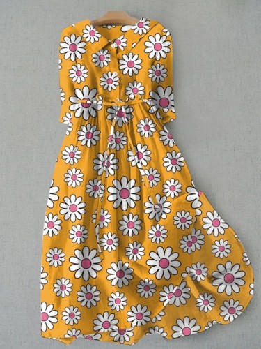 Retro 70s Floral Print Tie Loose Dress