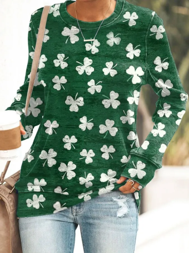 Women's St Patrick's Day Clover All Over Printed Sweatshirt