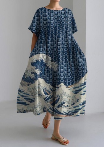 Casual Japanese Style Marine Loose Short-sleeved Dress