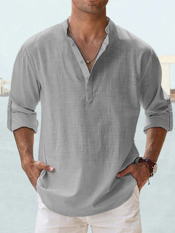 Men's  Cotton Linen Casual Long Sleeve Shirt