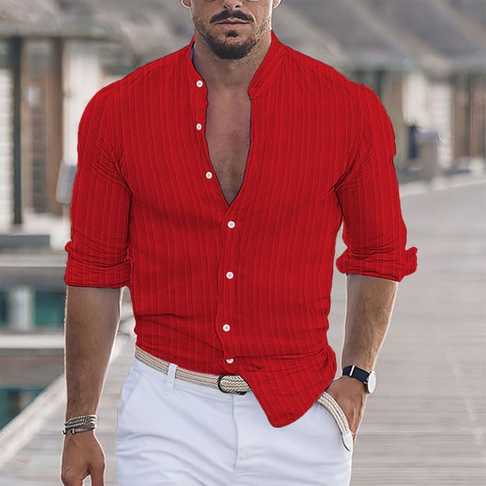 Men's Cotton and Linen Striped Casual Loose Short-sleeved Shirt