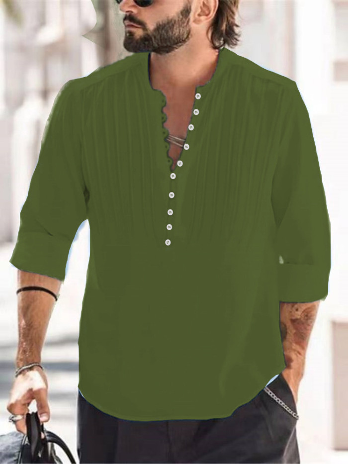 Men's Cotton Linen Wrinkle Casual Long Sleeve Shirt