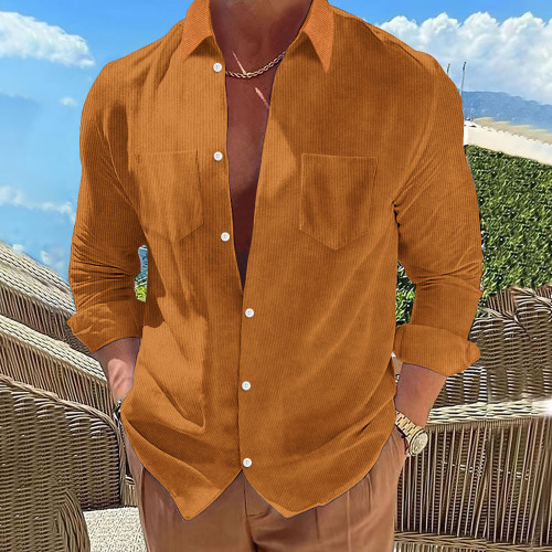 Men's Casual Corduroy Button Long Sleeve Shirt