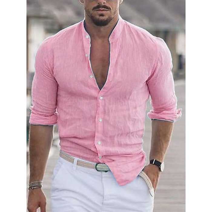 Men's Linen Shirt Shirt Summer Shirt Beach Shirt Collar Long Sleeve