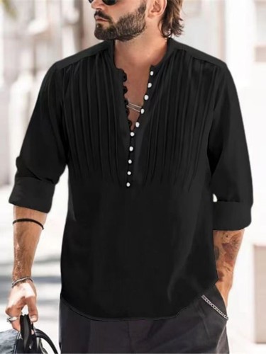 Men's Cotton Linen Wrinkle Casual Long Sleeve Shirt