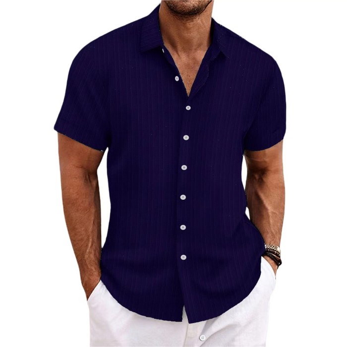 Men's Cotton and Linen Striped Casual Loose Short-sleeved Shirt