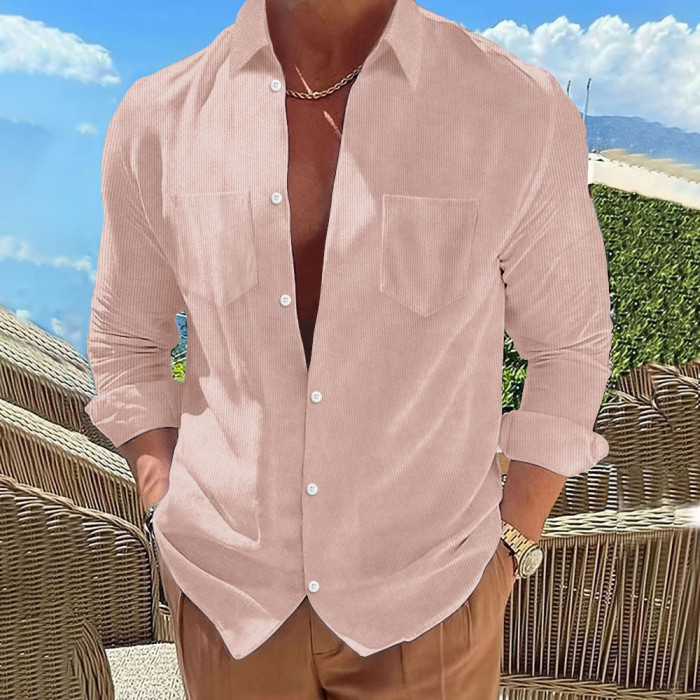 Men's Casual Corduroy Button Long Sleeve Shirt