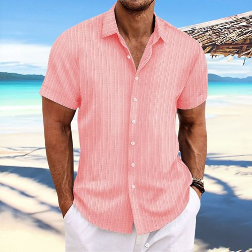 Men's Cotton and Linen Striped Casual Loose Short-sleeved Shirt