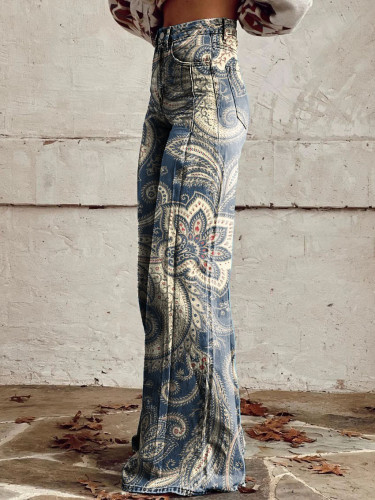 Women's Vintage Paisley Print Casual Wide Leg Pants