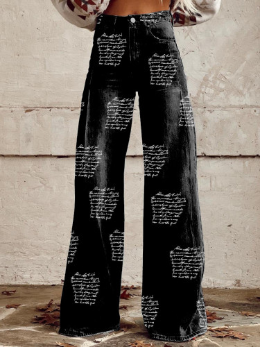 Women's Letter Print Casual Wide Leg Pants