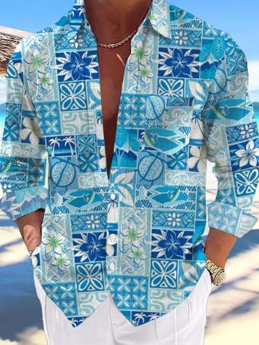 Men's Casual Hawaiian  Print Lapel Shirt