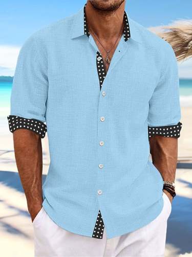 Men's Polka Dot Patchwork Printed Fashionable Holiday Casual Shirt