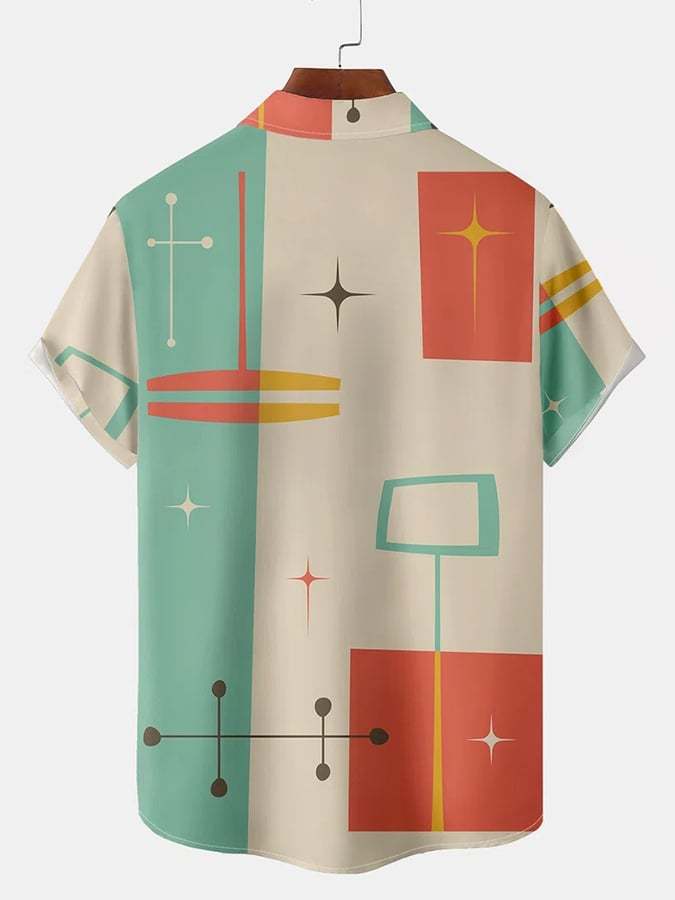 Leisure Holiday Geometric Print Men'S Short-Sleeved Shirt