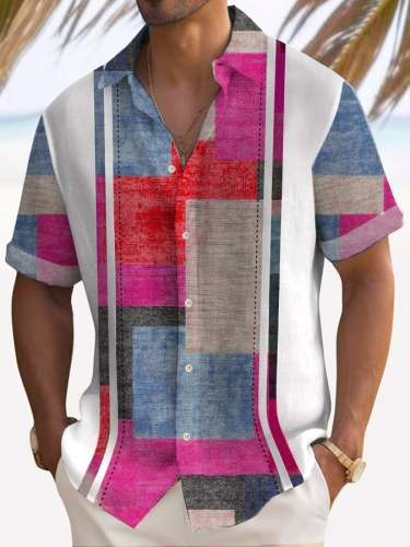 Fashion Holiday Contrast Printed Men's Short Sleeve Shirt