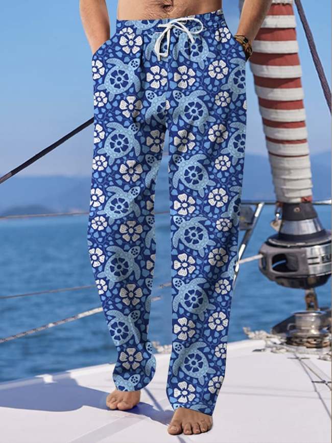 Men's Hawaiian Turtle Print Fashionable Resort Lounge Pants