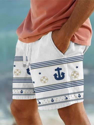 Men's Nautical Print Lace Up Elastic Waist Shorts