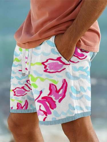 Men's Nautical Print Lace Up Elastic Waist Shorts