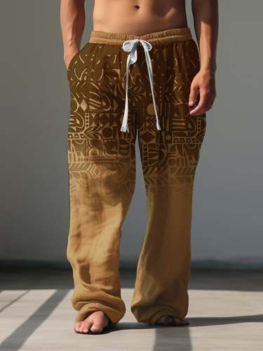 Men's Fashionable Resort Print Lace-Up Loose Casual Pants