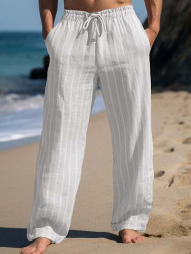 Men's Resort Striped Printed Lace-Up Loose Casual Pants