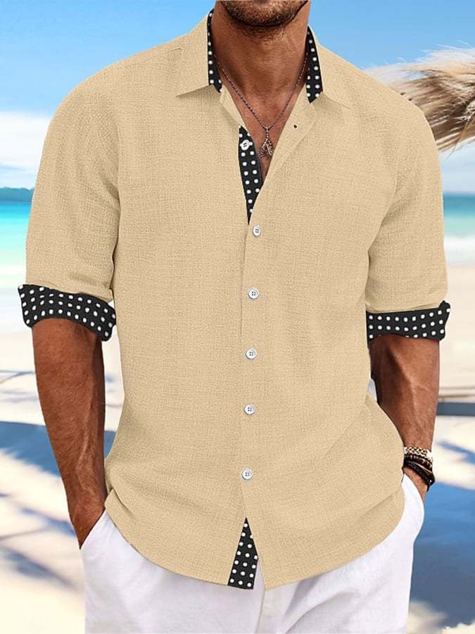 Men's Polka Dot Patchwork Printed Fashionable Holiday Casual Shirt