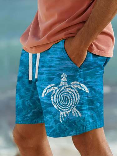 Men's Casual Hawaiian Turtle Print Loose Shorts