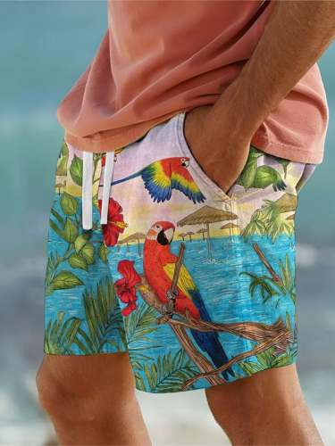 Men's Casual Hawaiian Parrot Print Loose Shorts