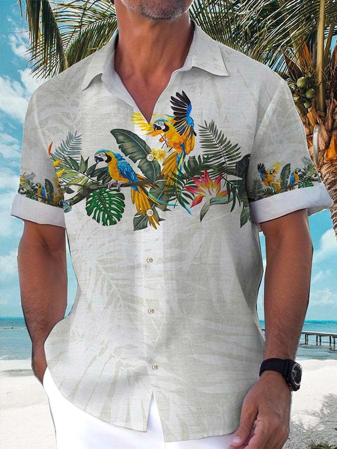 Men's Casual Vacation Hawaiian Parrot Print Shirt