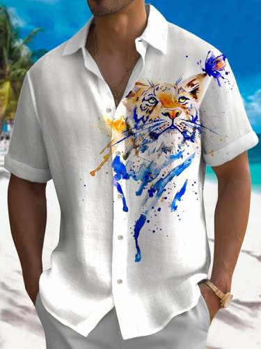 Leisure Holiday Tiger Print Men'S Short-Sleeved Shirt
