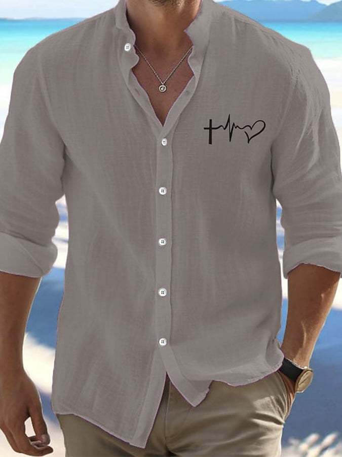 Men's Valentine's Day Heart Print Fashion Casual Shirt