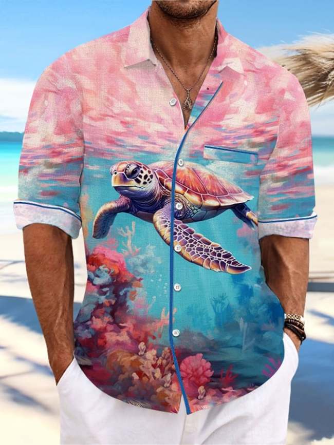 Men's Casual Hawaiian Turtle Print Lapel Shirt