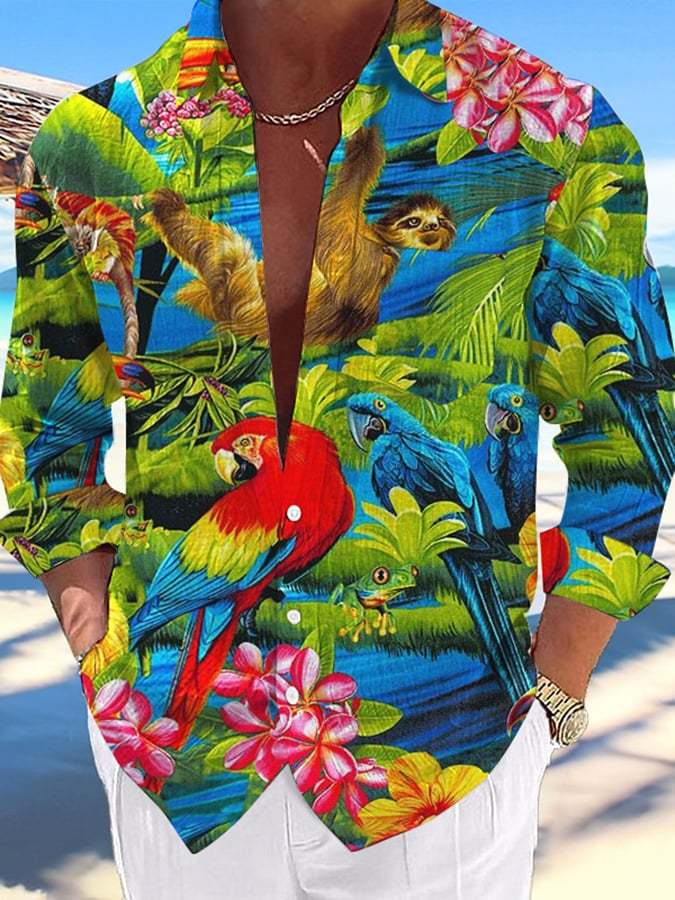 Men's Casual Hawaiian Parrot Print Lapel Shirt