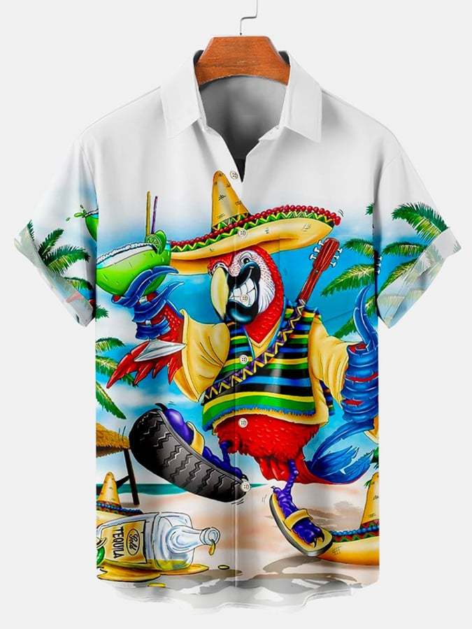 Men's Casual Vacation Hawaiian Parrot Print Shirt