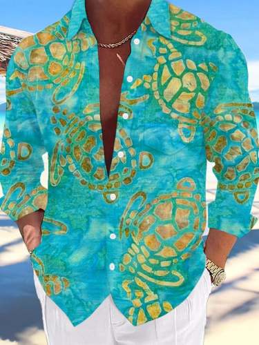 Men's Hawaii Turtles Print Fashion Vacation And Casual Shirt (With Pockets)