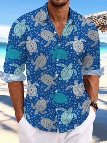 Men's Hawaii Turtles Print Fashion Vacation And Casual Shirt (With Pockets)