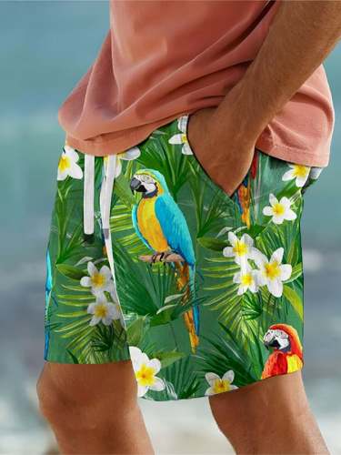Men's Casual Hawaiian Parrot Print Loose Shorts
