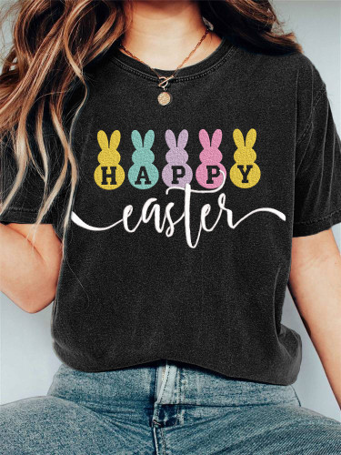 Easter Bunny Embroidery Art Casual Cozy Short Sleeve T-Shirt