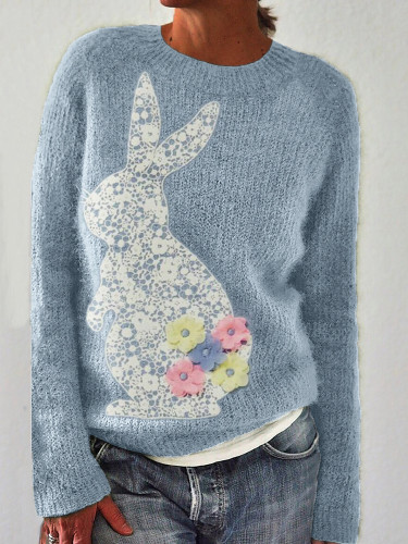 Bunny Floral Lace Art Cozy Knit Sweater