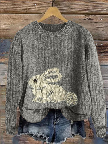 Bunny with Pom Pom Tail Cozy Knit Sweater